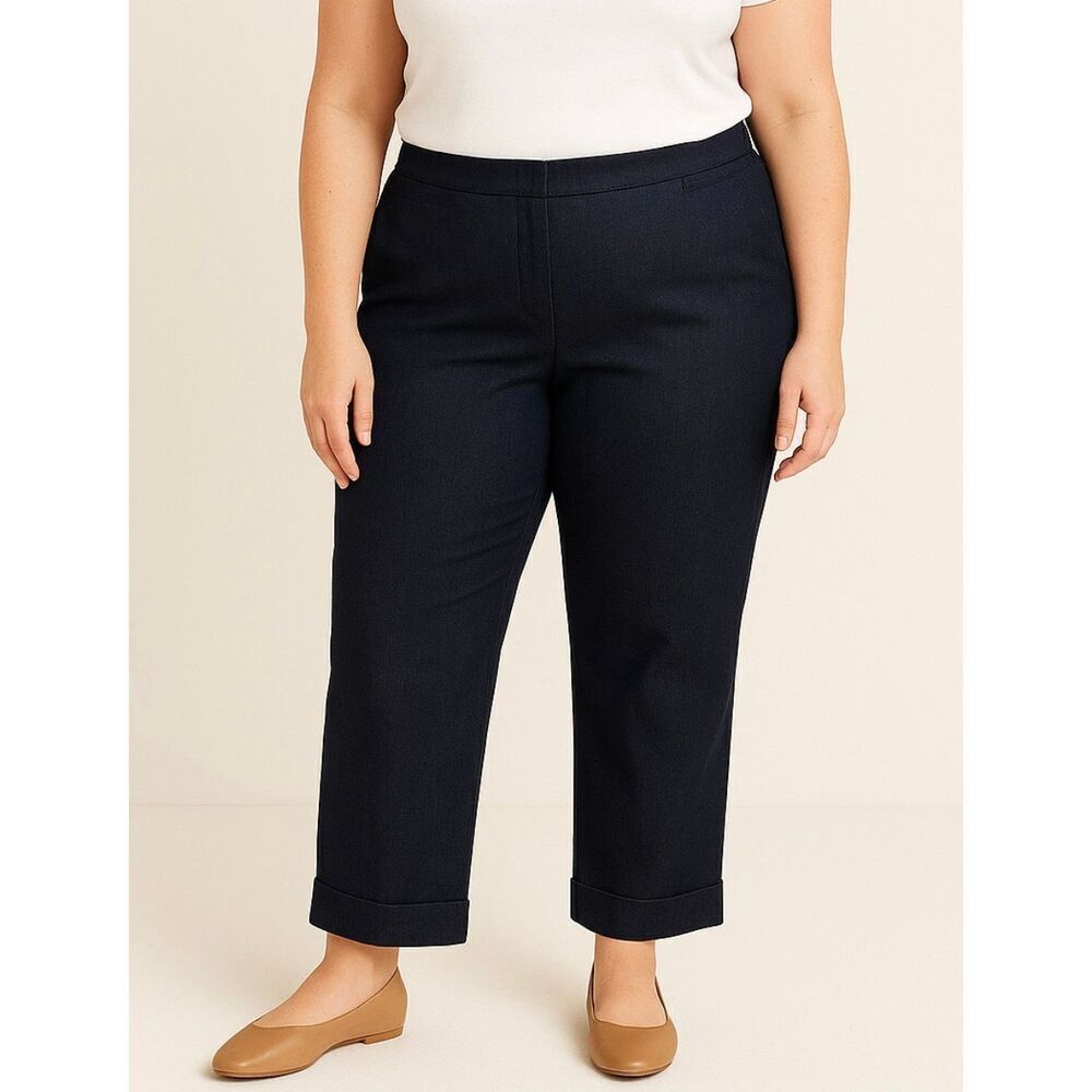 Lane Bryant indigo chambray cuffed trouser pants size 14